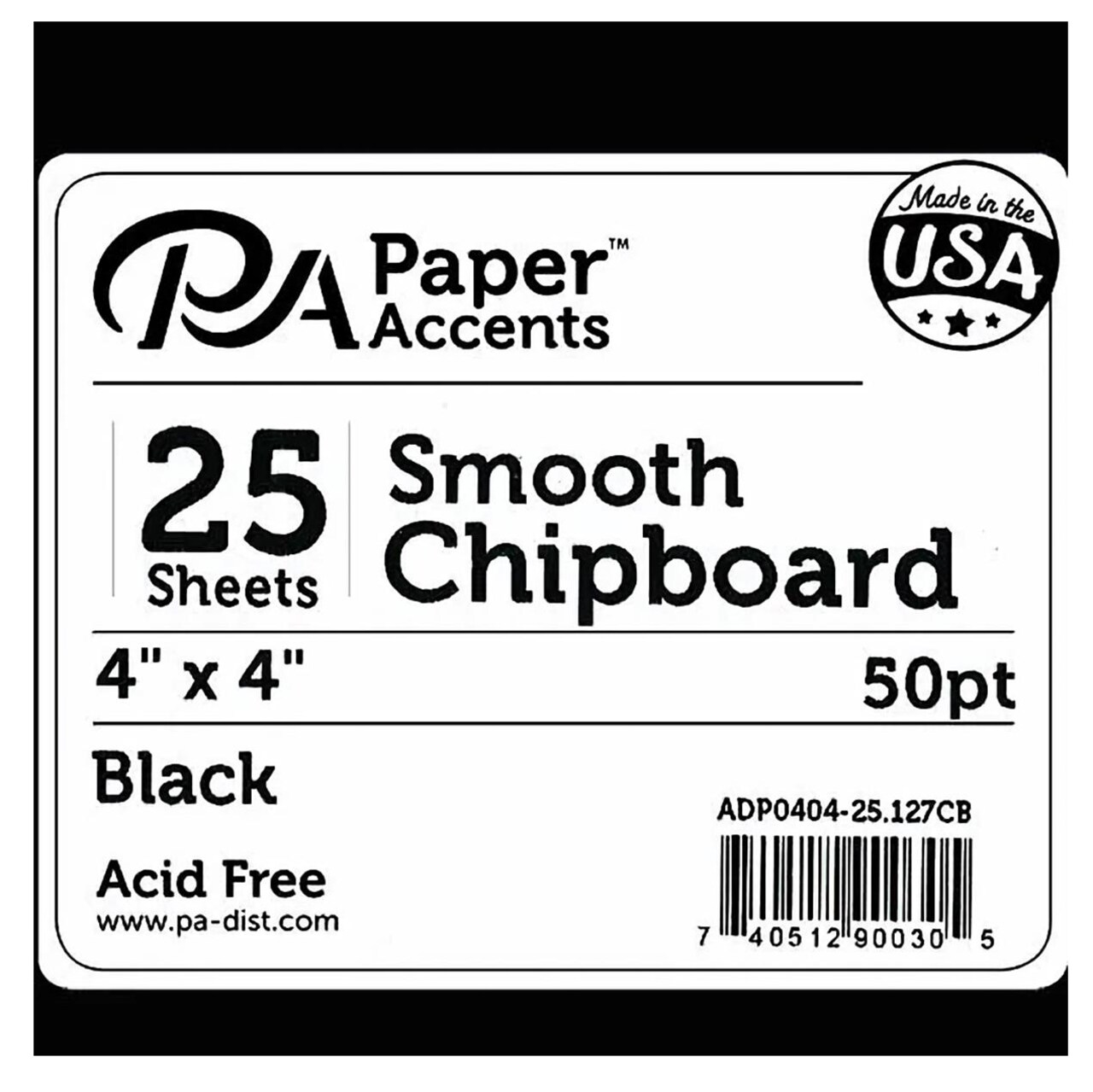 Accent Design Paper Accents Chipboard Squares - 4" x 4" Heavy 50pt Black, 25 Pack - Archival Chipboard for Mini Albums, Journals & Crafts - Recycled Paper
